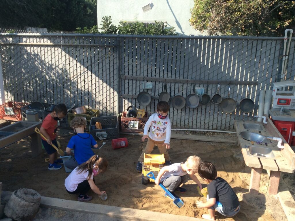 Preschool helpers working